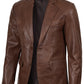 Cognac wax leather blazer for men, notch lapel detail