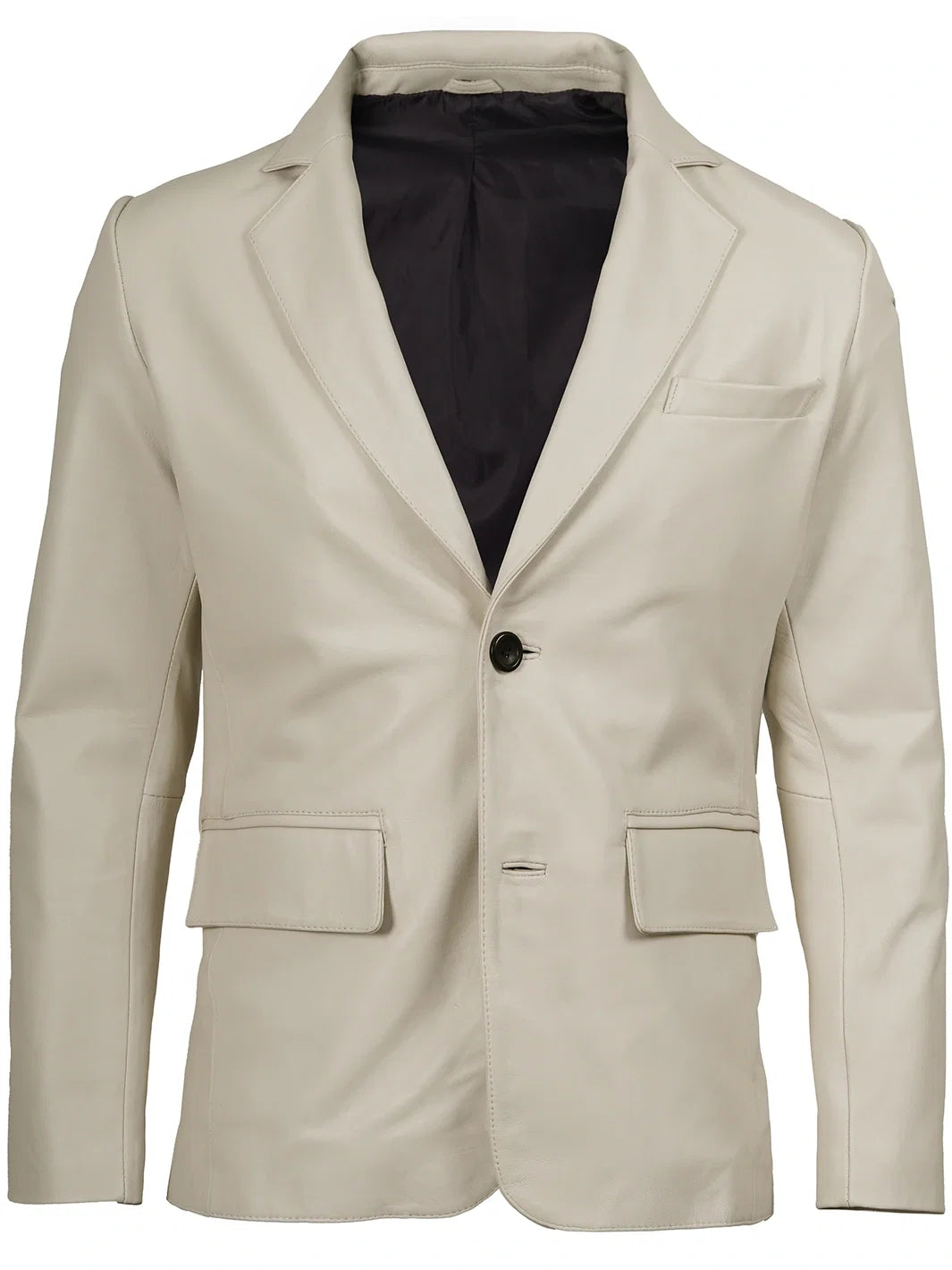 Two-button off-white leather blazer for men, front detail