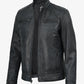 Cole men's black washed leather jacket, front view unzipped