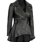 Reign Women's Black Asymmetric Peplum Biker Leather Jacket - Front View