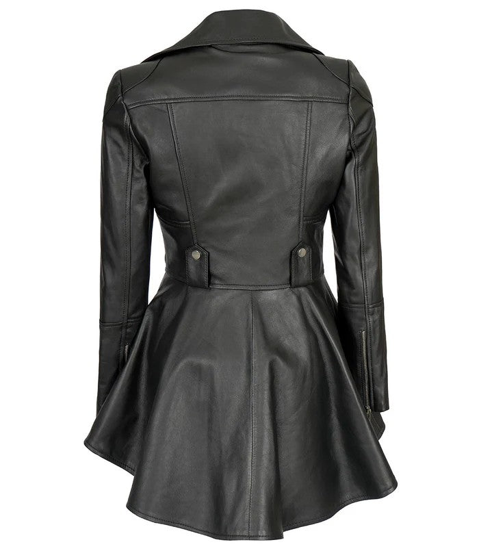 Women’s Peplum Black Leather Jacket – Front View