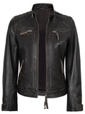 Scout Women's Dark Brown Rub-Off Biker Leather Jacket - Front Open View