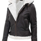 Pilot Women's Dark Brown Hooded Shearling Biker Jacket - Back View