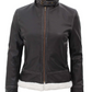 Pilot Women's Dark Brown Hooded Shearling Biker Jacket - Front View