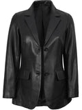 Black Leather Blazer for Women – Open Front View