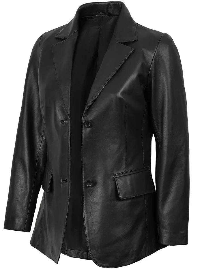 Harper Women's Black Leather Blazer - Side View