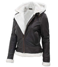 Women’s Brown Shearling Leather Jacket with Hood – Side Angle