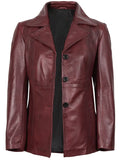 Burgundy Leather Blazer for Women – Open Front View