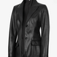 Nova Women's Black Peak Lapel Leather Blazer - Side View