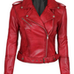 Ruby Women's Red Biker Leather Jacket - Front View
