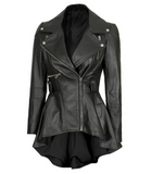 Reign Women's Black Asymmetric Peplum Biker Leather Jacket - Side View