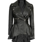 Reign Women's Black Asymmetric Peplum Biker Leather Jacket - Detail View