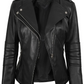 Monica Women's Black Asymmetric Moto Leather Jacket - Side View