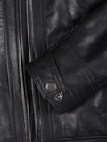 Close-up Detailing and Zipper Cuffs – Black Leather Biker Jacket