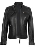 Black Sheepskin Biker Jacket for Women – Open Front