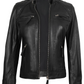 Johnson Women's Black Quilted Biker Leather Jacket - Front View