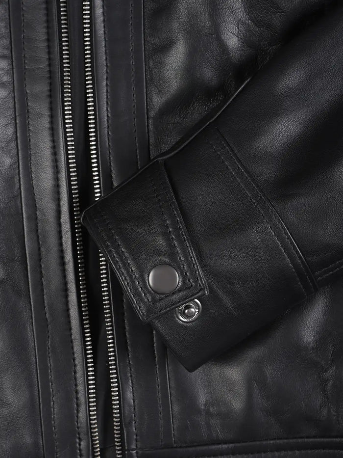 Johnson Women's Black Quilted Biker Leather Jacket - Features View