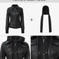 Storm Women's Black Hooded Bomber Leather Jacket - Front View