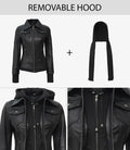 Women’s Real Leather Bomber Jacket – Hood Detail View 