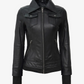 Storm Women's Black Hooded Bomber Leather Jacket - Front Open View