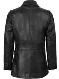 Back View of Women’s Black Two-Button Leather Blazer 