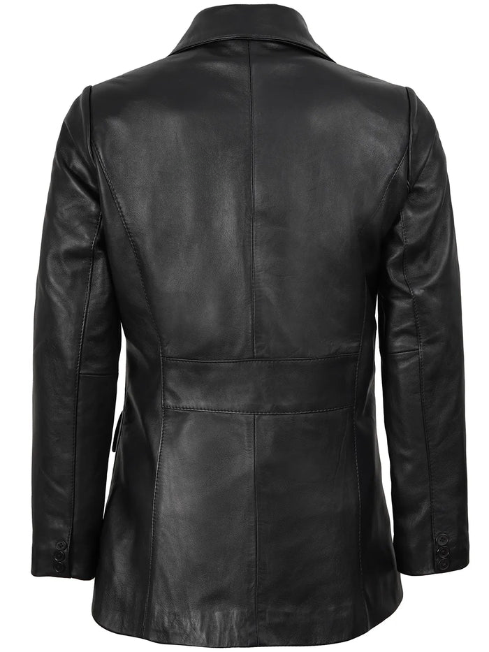 Harper Women's Black Leather Blazer - Front Closed View