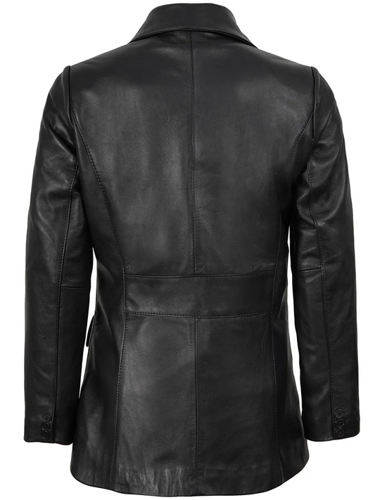 Harper Women's Black Leather Blazer - Front Closed View