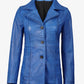 Marsha women's blue leather car coat, front view, buttoned