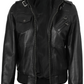 Blaze Women's Black Hooded Bomber Leather Jacket - Front View