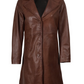 Noir Women's Cognac Brown Leather Coat - Front View