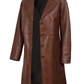 Noir Women's Cognac Brown Leather Coat - 3/4 Length View