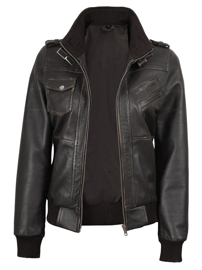 Flat Lay – Dark Brown Hooded Leather Jacket with Removable Hood