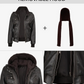 Blaze Women's Dark Brown Hooded Bomber Leather Jacket - Side View