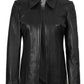 Marsha Women's Black Leather Car Coat Jacket - Front Open View