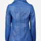 Women's blue leather car coat by NSM Jackets, notch lapel detail