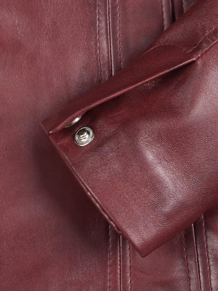 Women’s Burgundy Sheepskin Leather Blazer – Side Angle