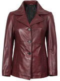 Blair Women's Burgundy Leather Blazer - Front Open View