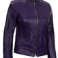 Amy Women's Purple Cafe Racer Leather Jacket - Front View