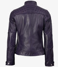 Back View – Quilted Shoulder Purple Leather Biker Jacket
