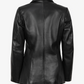 Nova Women's Black Peak Lapel Leather Blazer - Front Open View