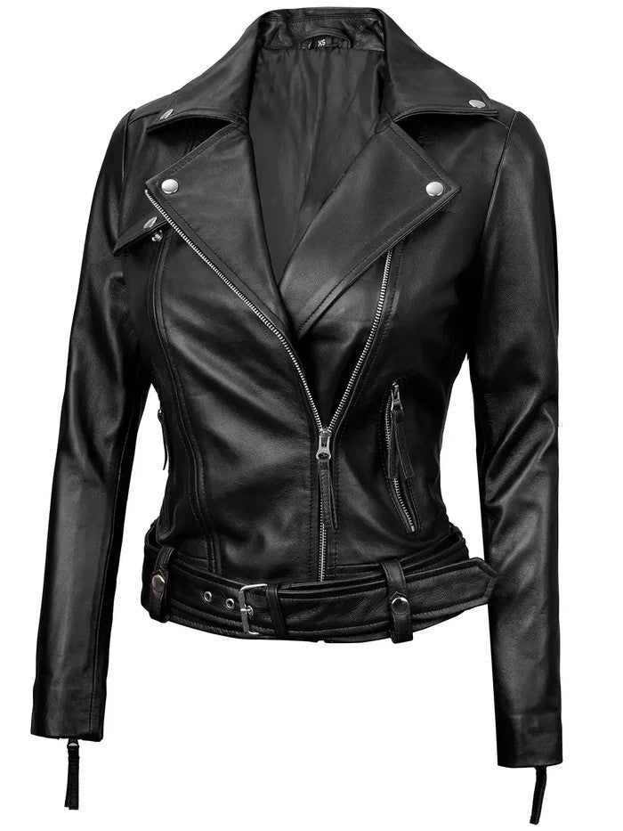Women’s Biker Leather Jacket – Side Angle