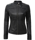 Black Real Sheepskin Leather Jacket for Women – Front Closed View