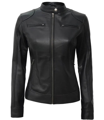 Black Real Sheepskin Leather Jacket for Women – Front Closed View