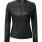 Aria Women's Black Cafe Racer Leather Jacket - Front View