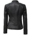 Back View – Black Café Racer Leather Jacket for Women