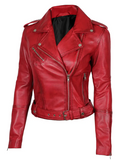 Ruby Women's Red Biker Leather Jacket - Side View