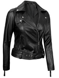 Vega Women's Black Biker Leather Jacket - Front Open View