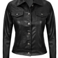 Wren Women's Black Trucker Leather Jacket - Side View