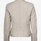 Back view of Aria women's off-white cafe racer leather jacket showing panel seams and waist tabs
