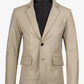 Duke men's beige leather blazer, unbuttoned front view showing lining